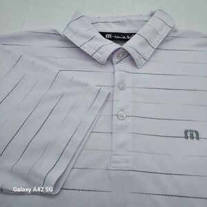 TravisMathew Men's White Striped Polo Golf Shirt Size S